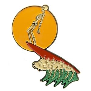 Surfing Skeleton Enamel Pin